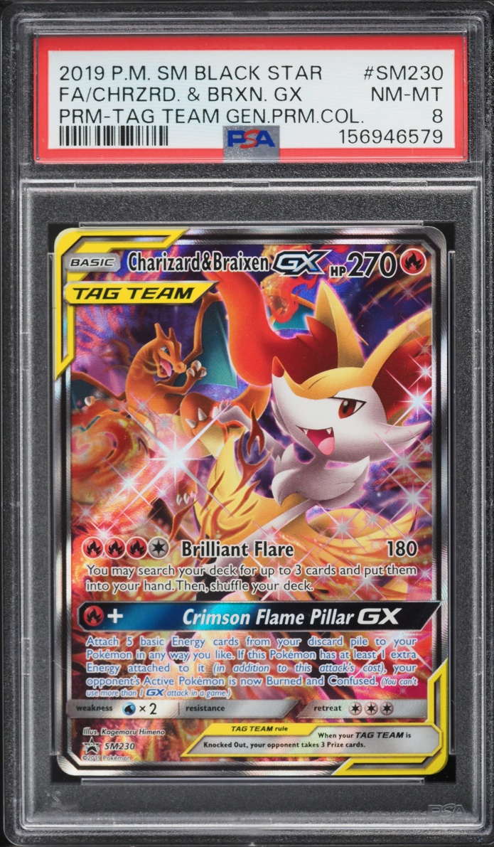 2019 Pokemon SM Promo Tag Team Generations Premium Charizard Braixen GX #SM230 PSA 8 NM-MT