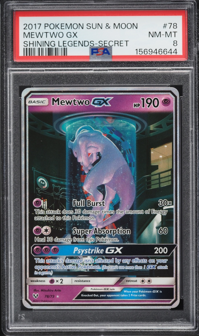 2017 Pokemon Sun & Moon Shining Legends Mewtwo GX #78 PSA 8 NM-MT