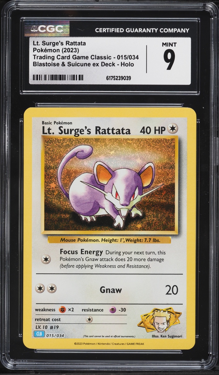 2023 Pokemon TCG Classic Collection Holo Lt. Surge's Rattata #15 CGC 9 MINT