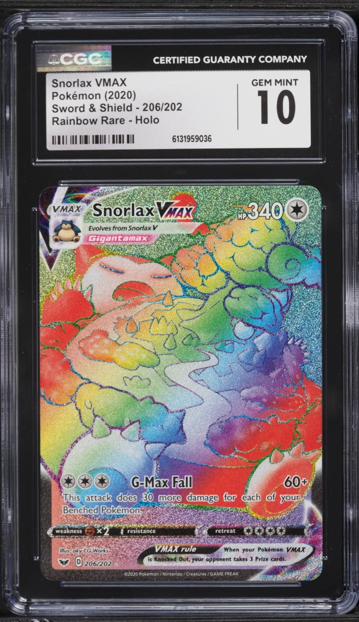 2020 Pokemon Sword & Shield Rainbow Rare Snorlax VMAX #206 CGC 10 GEM MINT