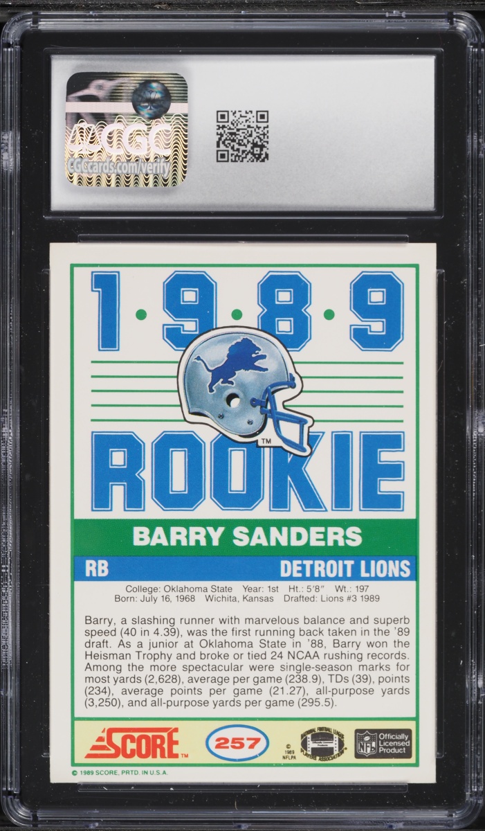 1989 Score Football Barry Sanders ROOKIE #257 CGC 8.5 NM-MT+