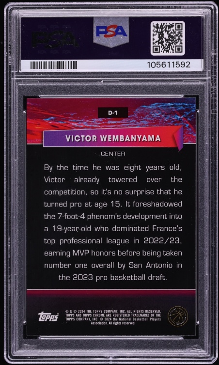 2023 Topps Chrome Destiny Victor Wembanyama ROOKIE #D1 PSA 10 GEM MINT