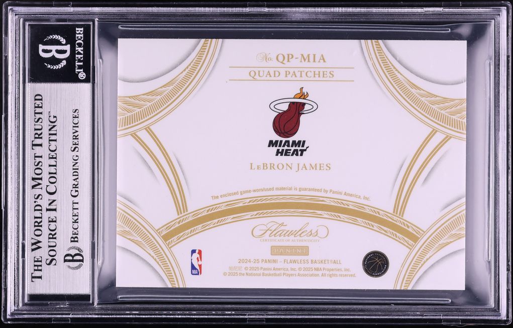 2024 Panini Flawless Quad Fuchsia LeBron James PATCH /5 #QP-MIA BGS 9 MINT