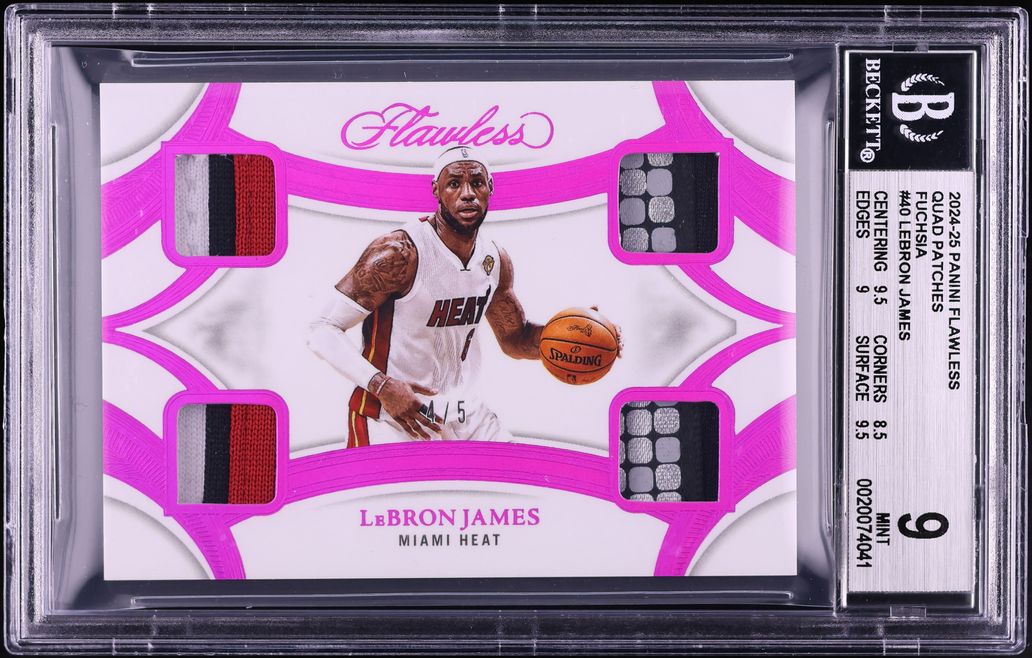 2024 Panini Flawless Quad Fuchsia LeBron James PATCH /5 #QP-MIA BGS 9 MINT