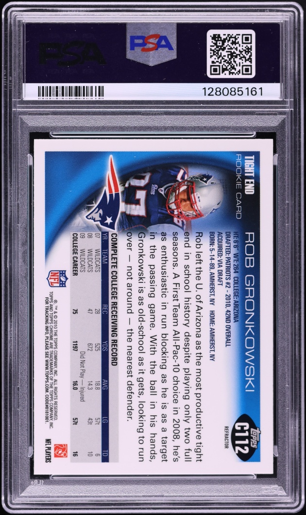 2010 Topps Chrome Refractor Rob Gronkowski ROOKIE #C112 PSA 9 MINT
