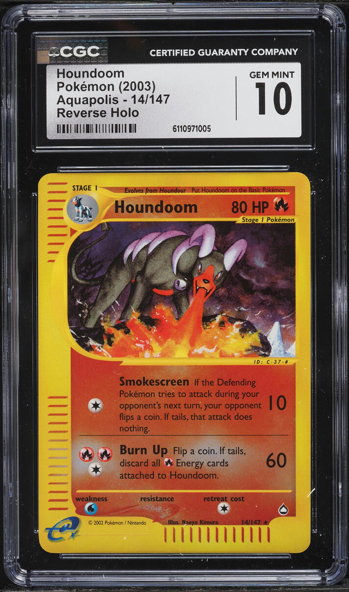 2003 Pokemon Aquapolis Reverse Holo Houndoom #14 CGC 10 GEM MINT