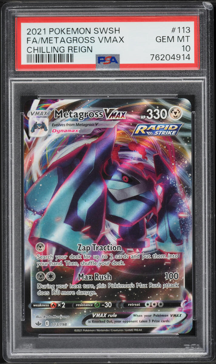 2021 Pokemon Sword & Shield Chilling Reign Full Art Metagross VMAX #113 PSA 10 GEM MINT