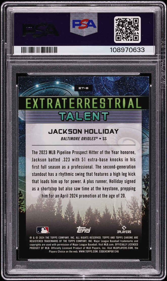 2024 Topps Chrome Cosmic ET Talent Green Space Dust Refractor Jackson Holliday RC /75 PSA 10
