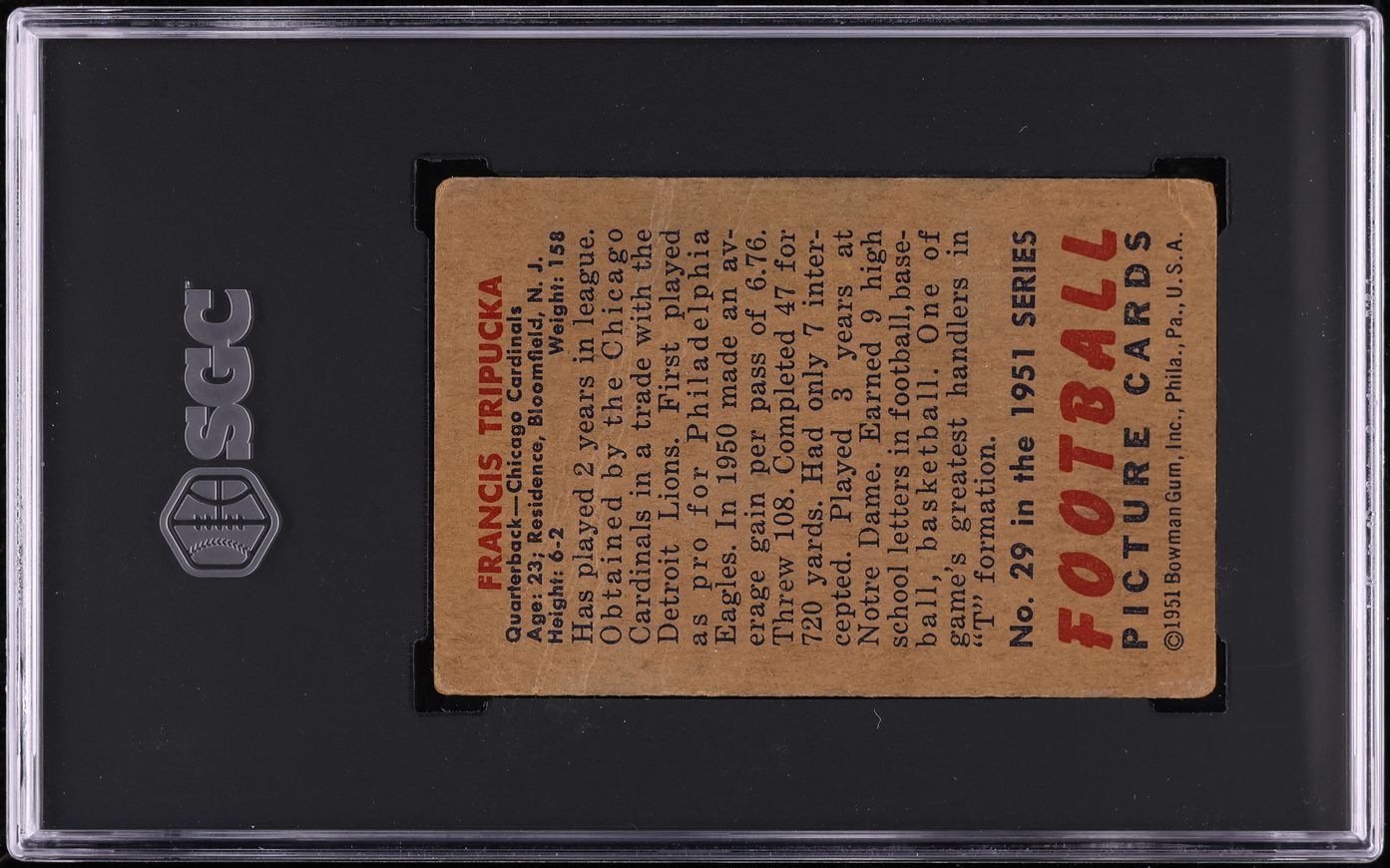 1951 Bowman Football Francis Tripucka #29 SGC 1 PR
