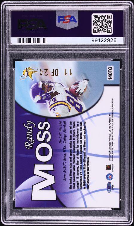 1998 Fleer Brilliants 24 Karat Gold Randy Moss ROOKIE /24 #140TG PSA 7 NRMT