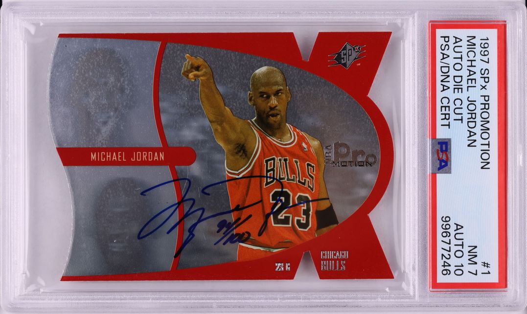 1997 SPx Pro Motion Die-Cut Michael Jordan AUTO DNA 10 /100 #1 PSA 7 NRMT