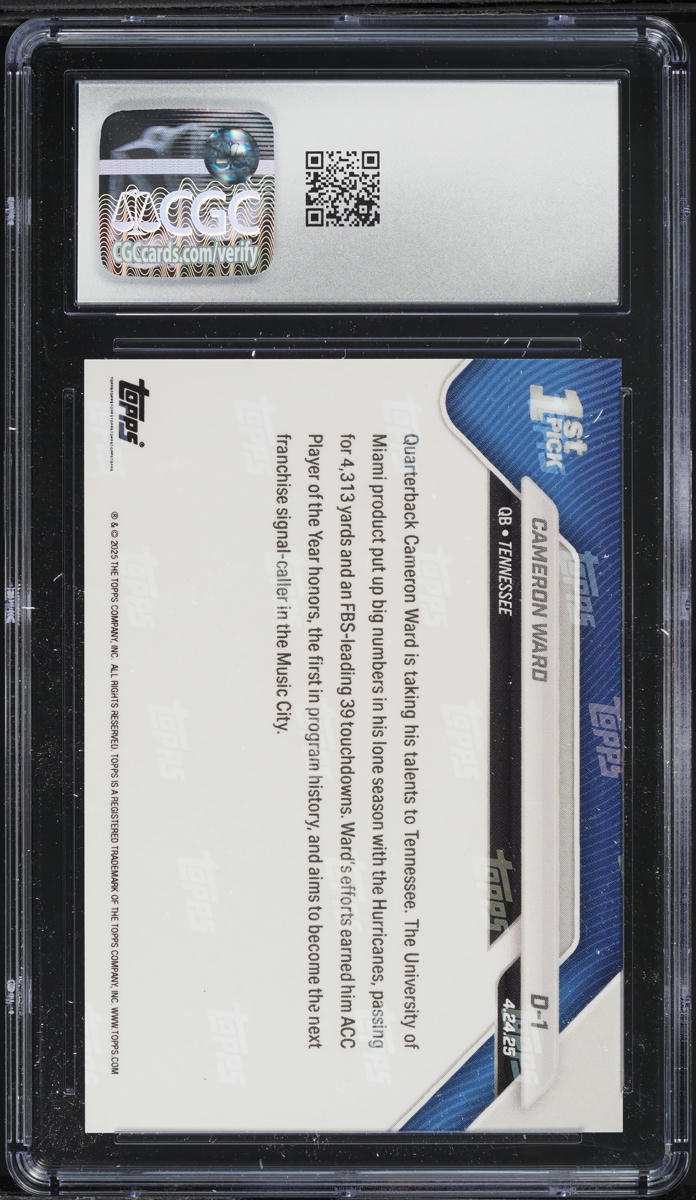 2025 Topps Now Draft Cameron Ward ROOKIE #D-1 CGC 9.5 MINT+