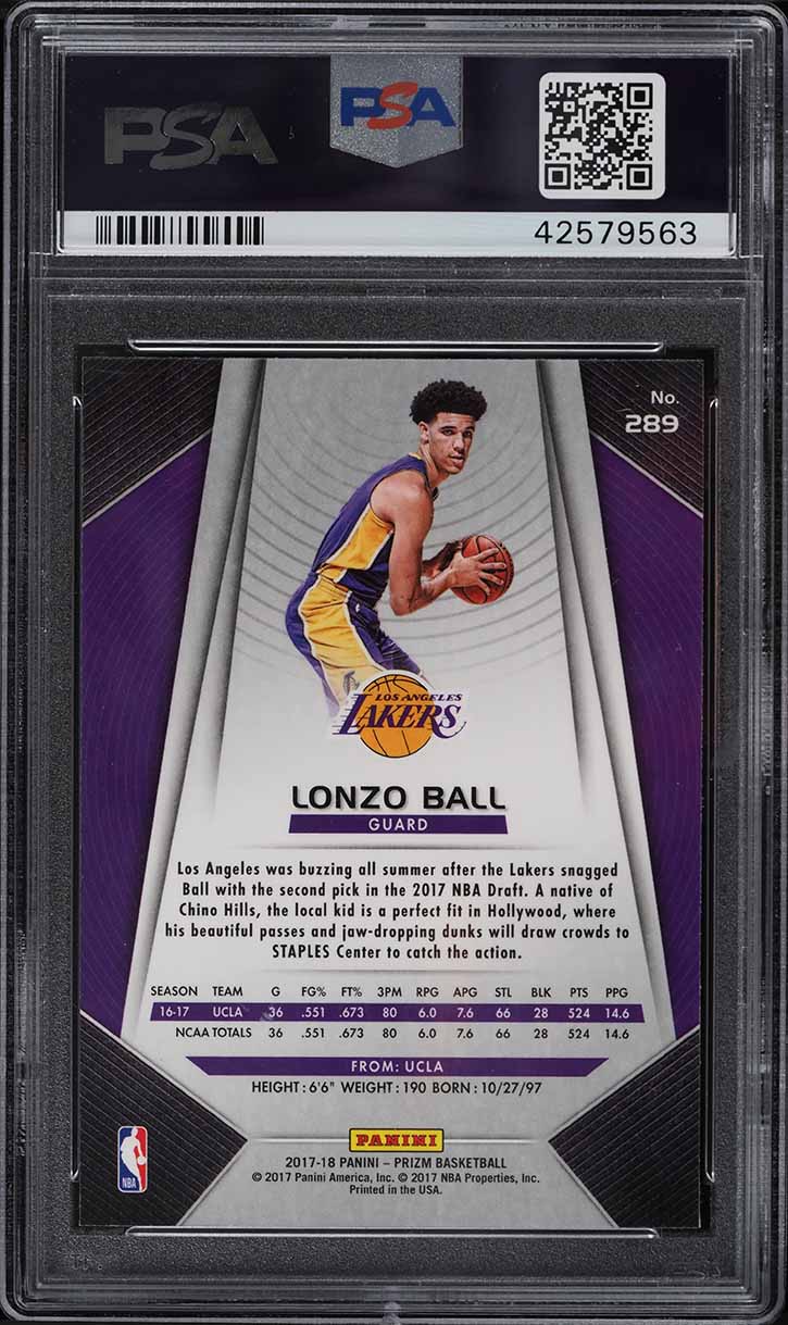 2017 Panini Prizm Lonzo Ball ROOKIE RC #289 PSA 10 GEM MINT