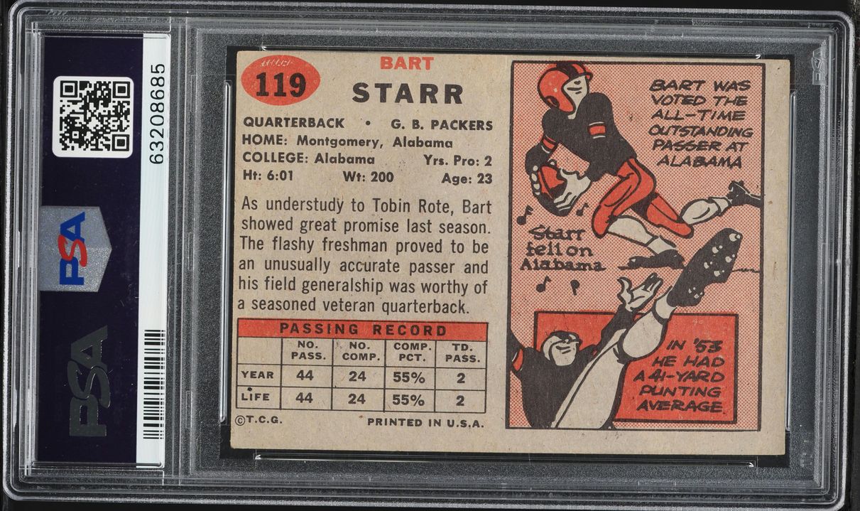 1957 Topps Football Bart Starr ROOKIE #119 PSA 3 VG
