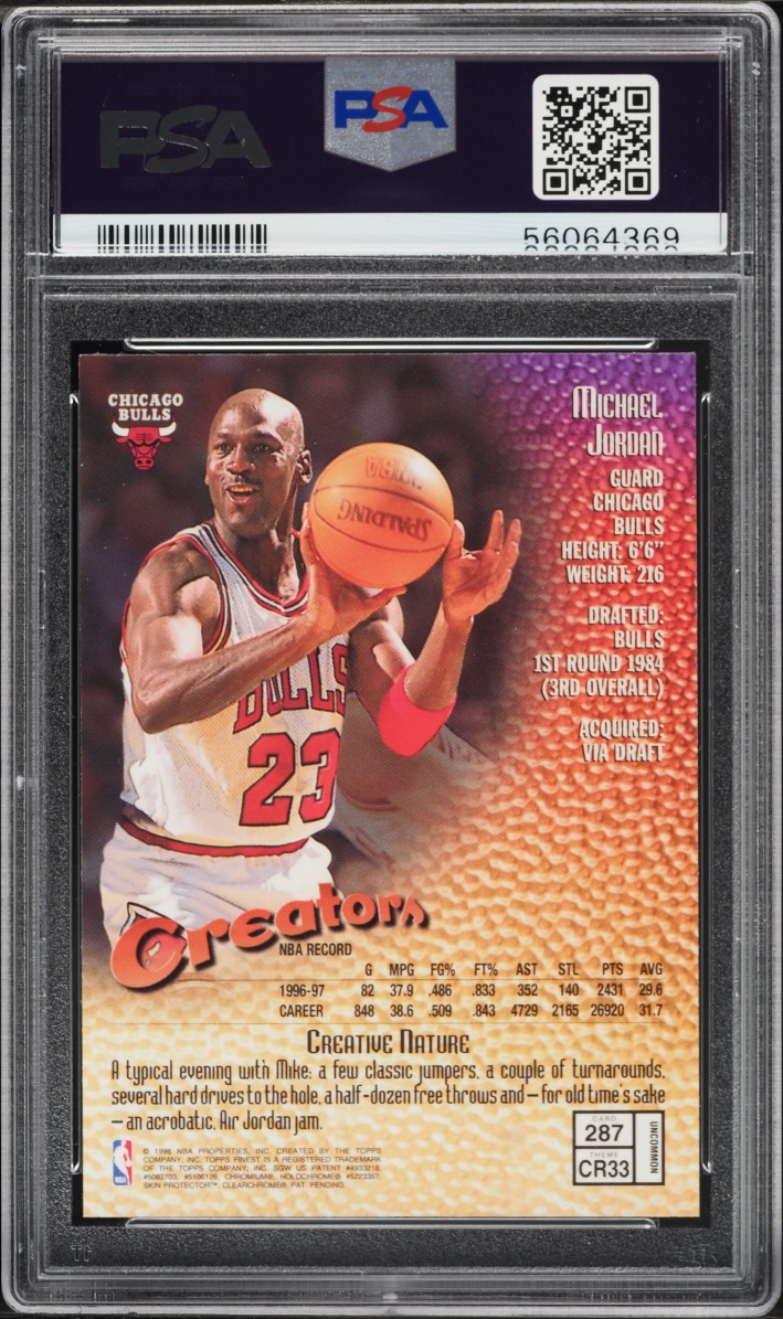 1997 Finest Basketball w/ Coating Michael Jordan #287 PSA 9 MINT