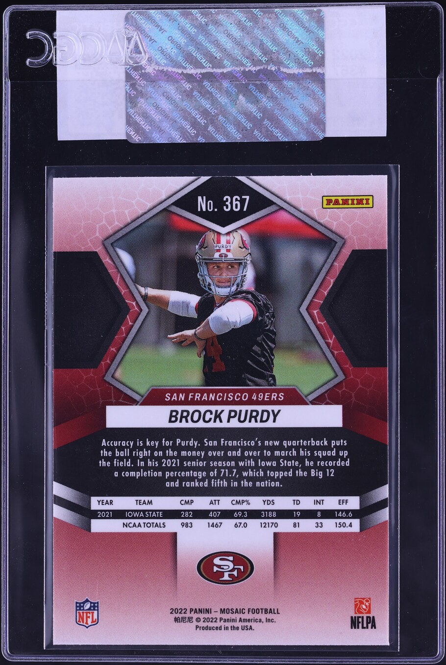 2022 Panini Mosaic Brock Purdy ROOKIE #367 CGC AUTH
