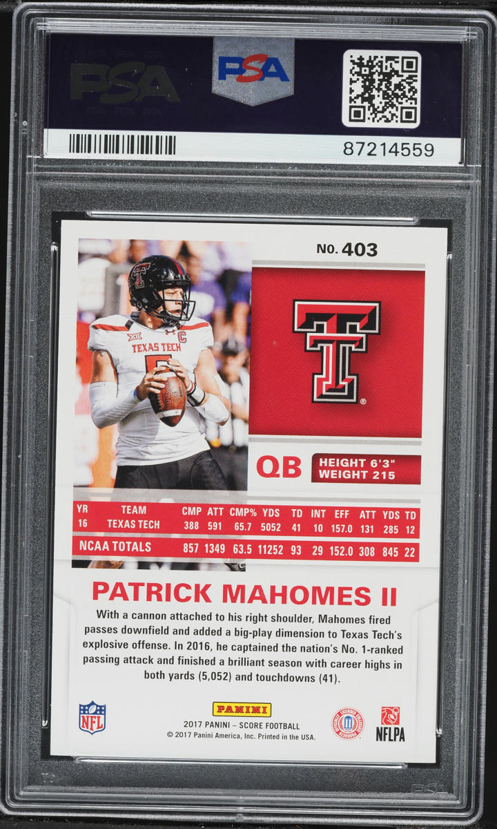 2017 Score Football Patrick Mahomes II ROOKIE #403 PSA 10 GEM MINT