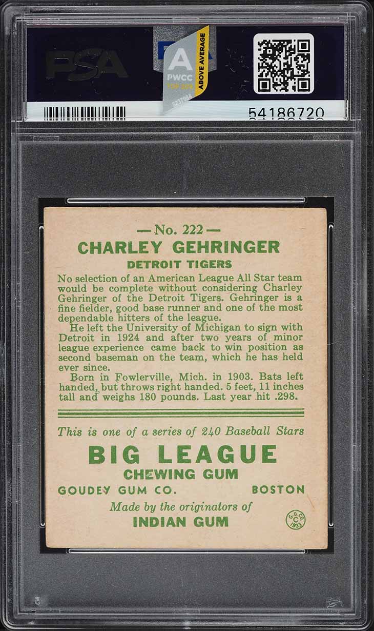 1933 Goudey Charley Gehringer #222 PSA 4 VGEX