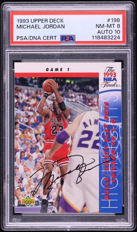 1993 Upper Deck Basketball Michael Jordan AUTO DNA 10 #198 PSA 8 NM-MT