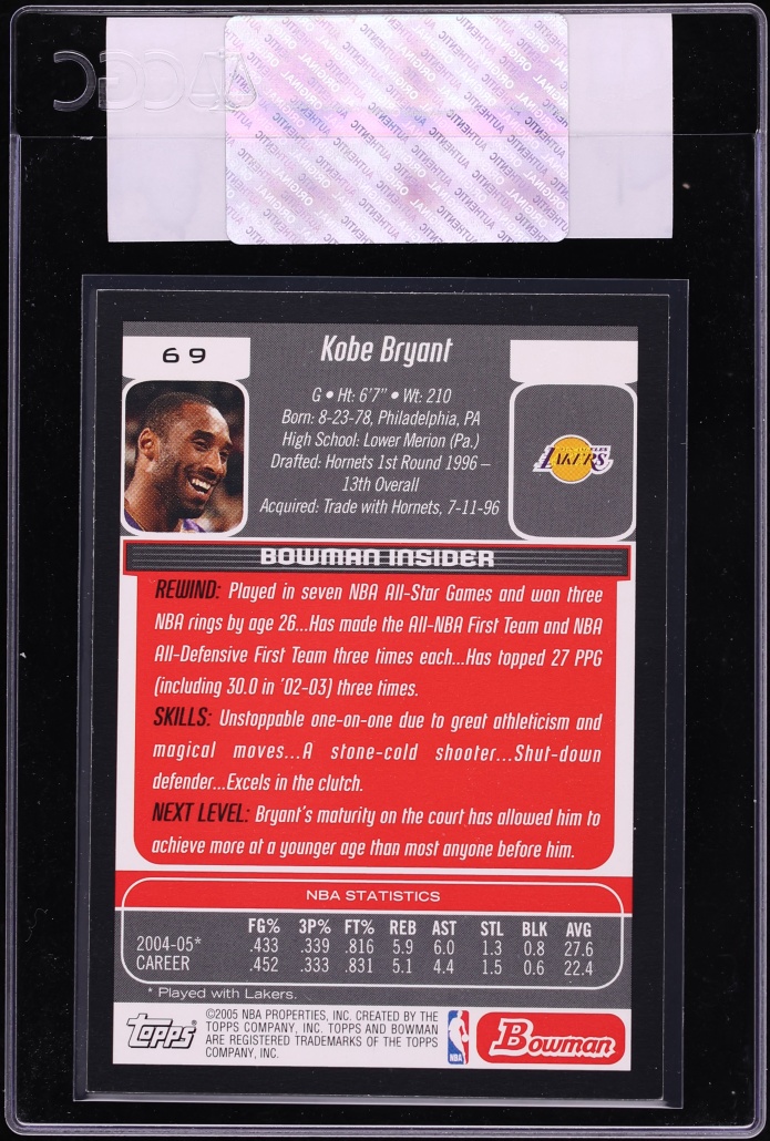 2005 Bowman Draft Picks & Prospects Kobe Bryant #69 CGC AUTH