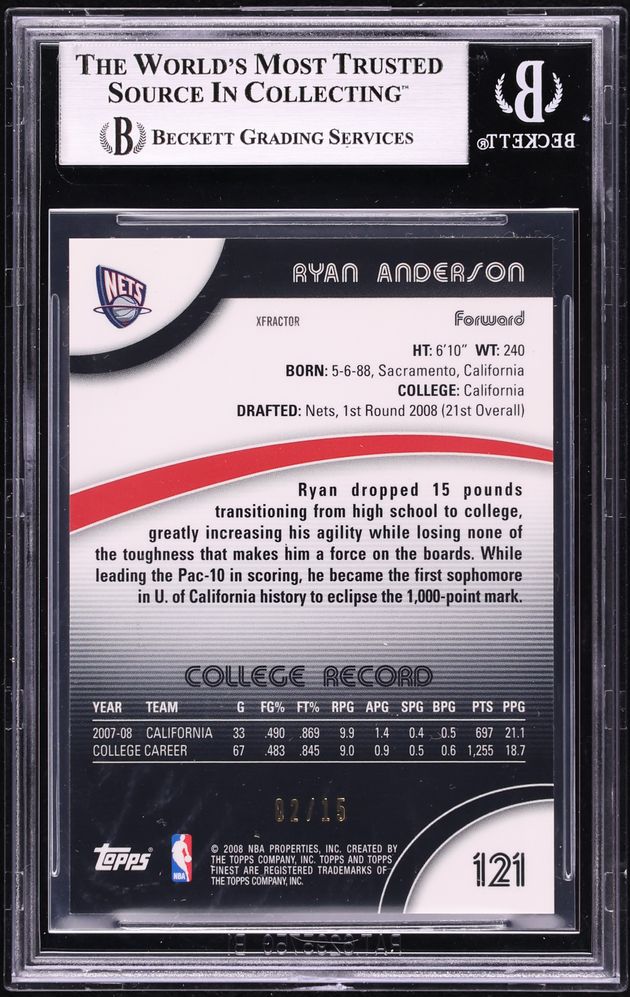 2007 Finest Xfractor Ryan Anderson ROOKIE /15 #121 BGS 8 NM-MT