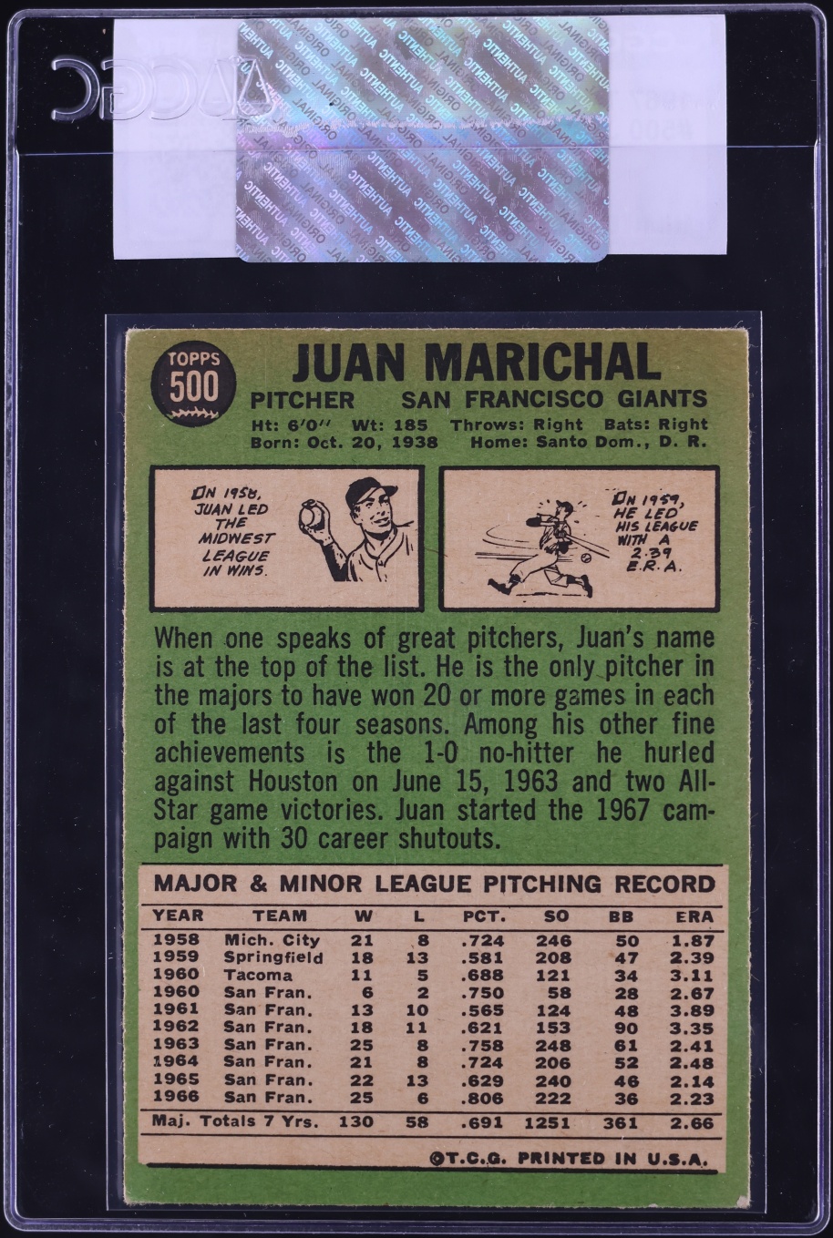 1967 Topps Juan Marichal #500 CGC AUTH
