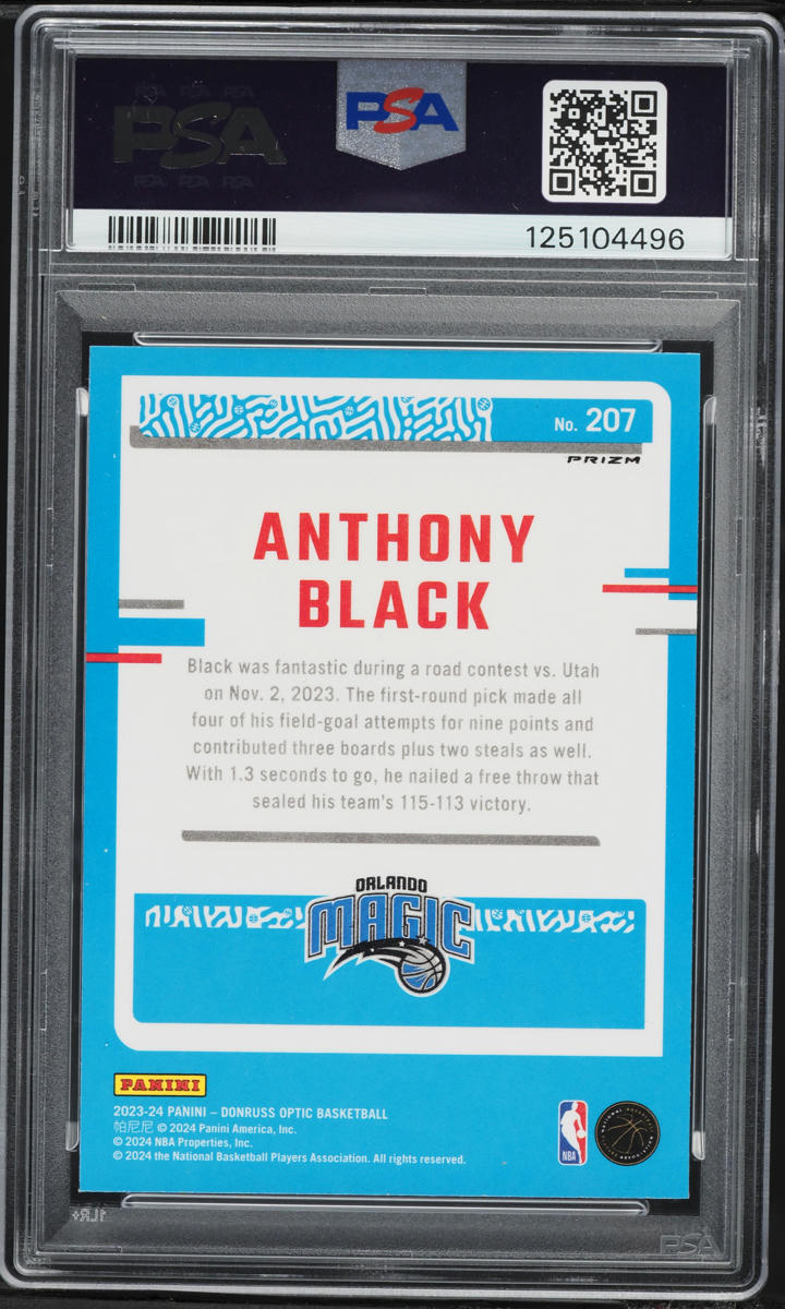 2023 Donruss Optic Holo Anthony Black ROOKIE #207 PSA 10 GEM MINT