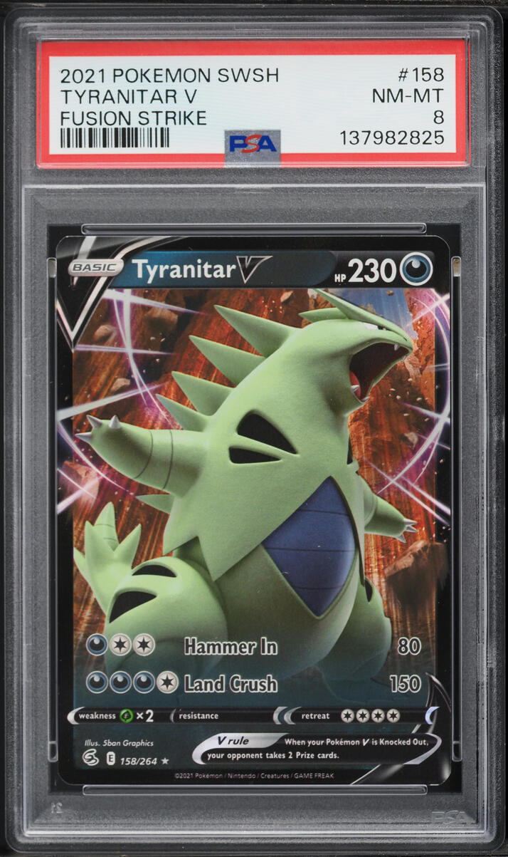 2021 Pokemon Sword & Shield Fusion Strike Alt Art Tyranitar V #158 PSA 8 NM-MT