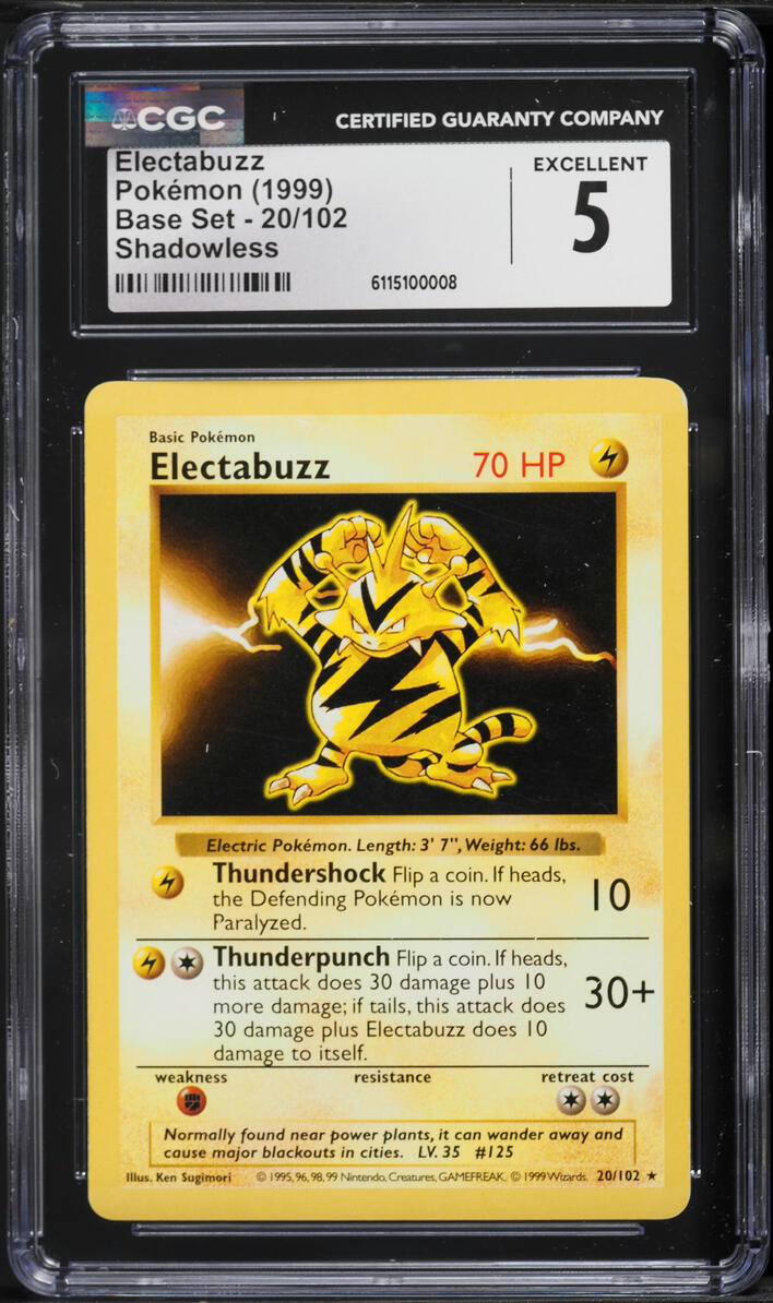 1999 Pokemon Base Set Shadowless Electabuzz #20 CGC 5 EX