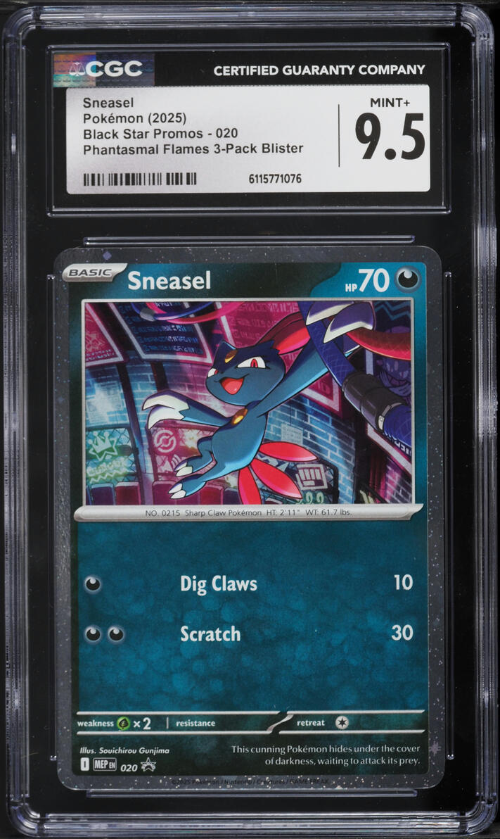 2025 Pokemon Scarlet & Violet Promo Phantasmal Flames 3-Pack Blister Sneasel #020 CGC 9.5 MINT+
