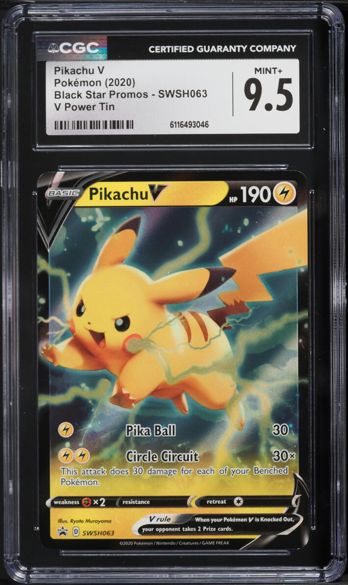 2020 Pokemon Sword & Shield Black Star Promo V Power Tin Pikachu V #SWSH063 CGC 9.5 MINT+