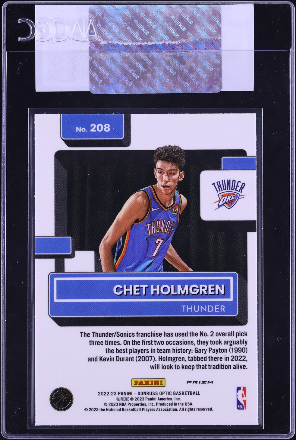 2022 Donruss Optic Holo Chet Holmgren ROOKIE #208 CGC AUTH