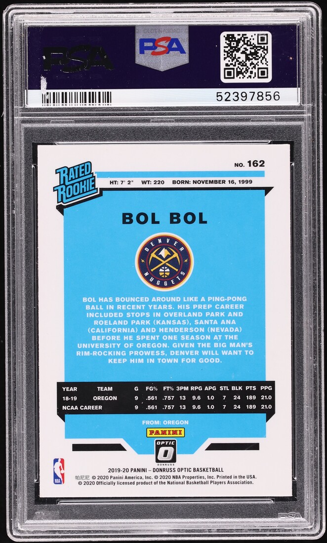 2019 Donruss Optic Bol Bol ROOKIE #162 PSA 8 NM-MT