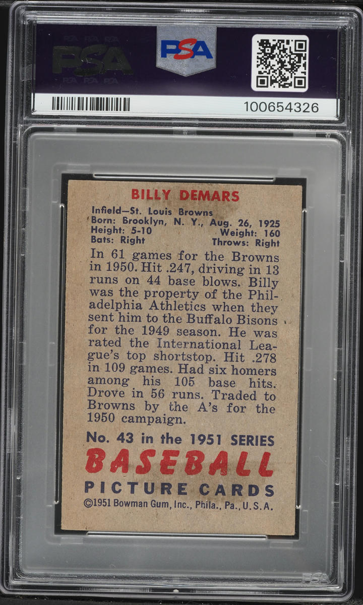 1951 Bowman Billy DeMars #43 PSA 5 EX