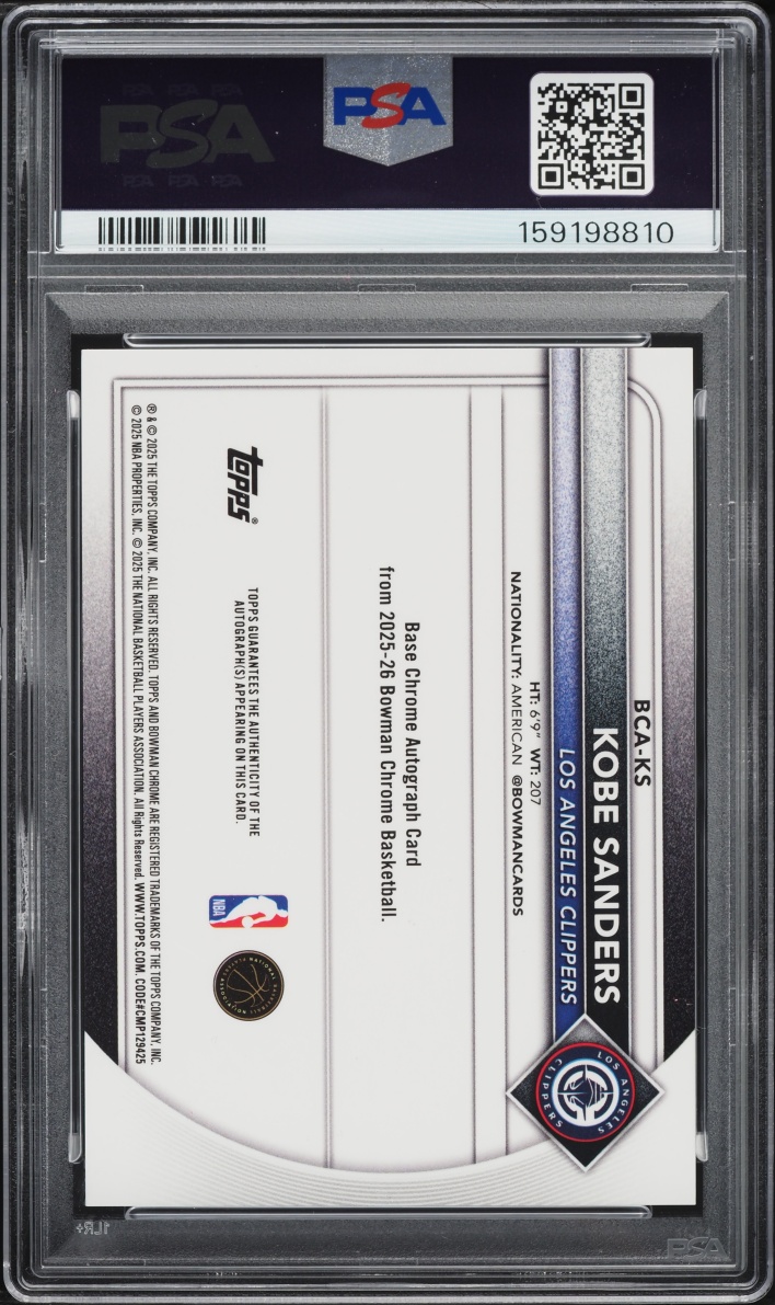 2025 Bowman Chrome Kobe Sanders ROOKIE AUTO #BCA-KS PSA 9 MINT