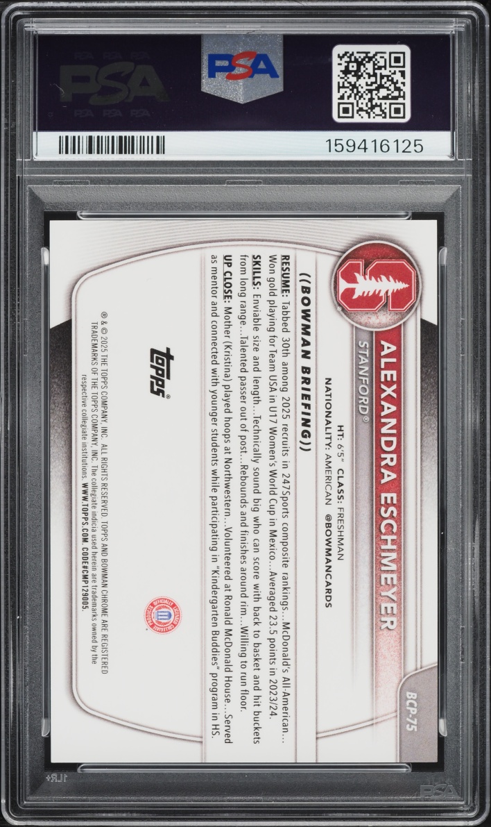 2025 Bowman Chrome University Gold Geometric Alexandra Eschmeyer ROOKIE /50 #BCP-75 PSA 9 MINT