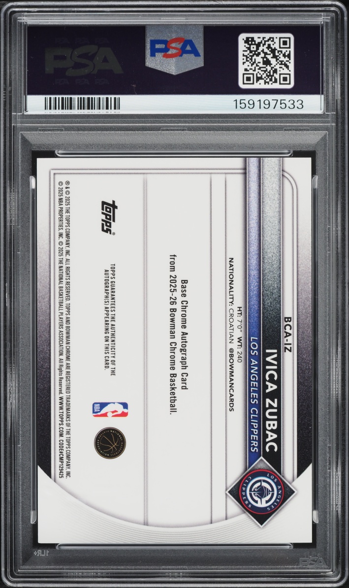 2025 Bowman Chrome Blue Xfractor Ivica Zubac AUTO /150 #BCA-IZ PSA 9 MINT