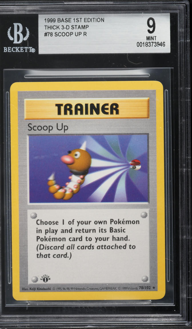 1999 Pokemon Base Set 1st Edition 3D Thick Stamp Scoop Up #78 BGS 9 MINT