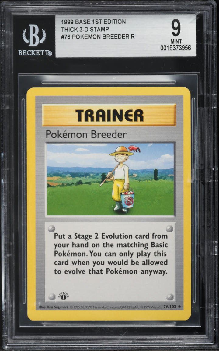 1999 Pokemon Base Set 1st Edition 3D Thick Stamp Pokemon Breeder #76 BGS 9 MINT