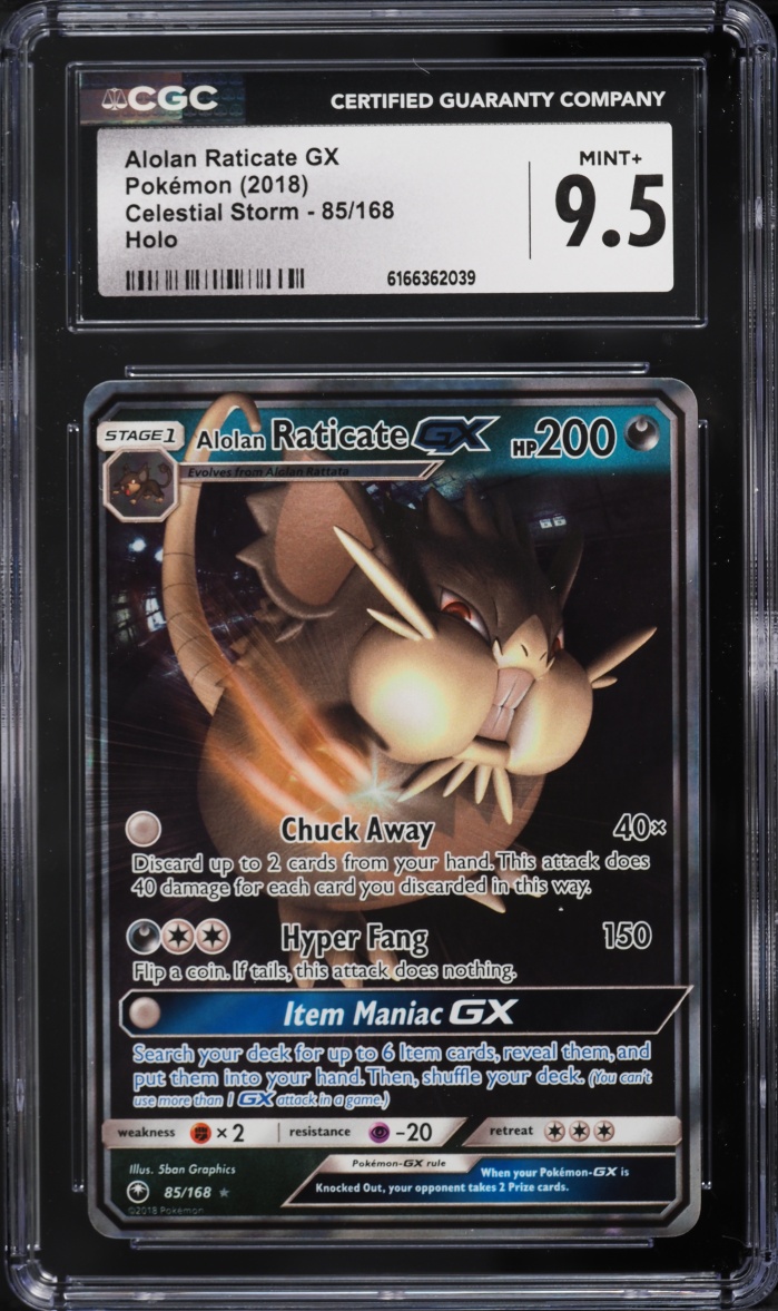2018 Pokemon Sun & Moon Celestial Storm Holo Alolan Raticate GX #85 CGC 9.5 MINT+