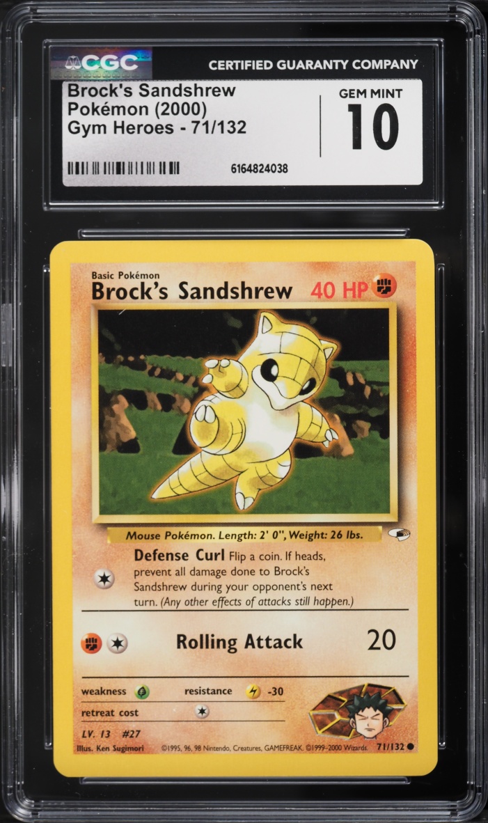 2000 Pokemon Gym Heroes Brock's Sandshrew #71 CGC 10 GEM MINT