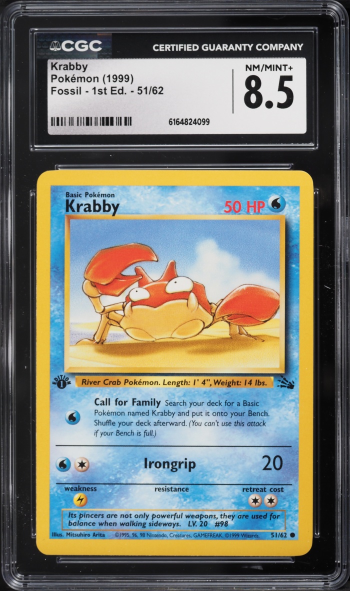 1999 Pokemon Fossil 1st Edition Krabby #51 CGC 8.5 NM-MT+