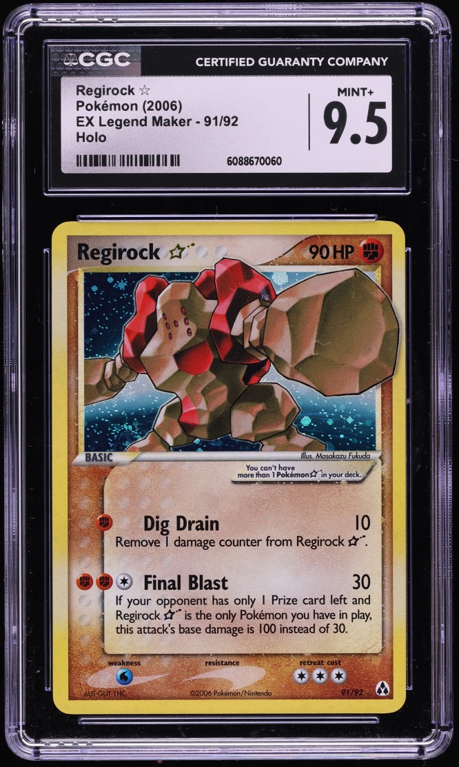 2006 Pokemon EX Legend Maker Holo Regirock Gold Star #91 CGC 9.5 MINT+