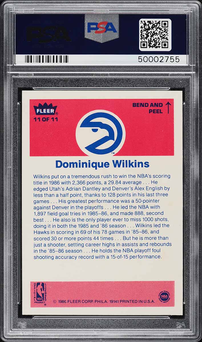 1986 Fleer Sticker Dominique Wilkins ROOKIE #11 PSA 10 GEM MINT