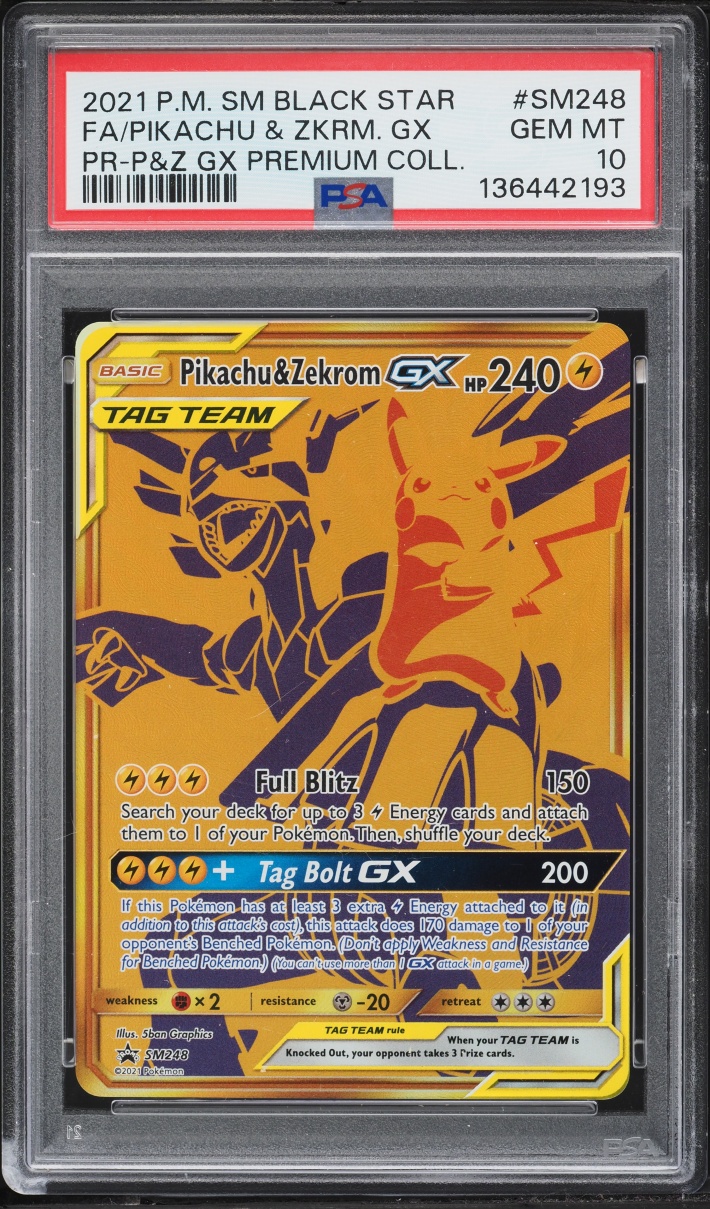 2021 Pokemon Sun & Moon Promo Premium Collection Full Art Pikachu & Zekrom GX #SM248 PSA 10 GEM