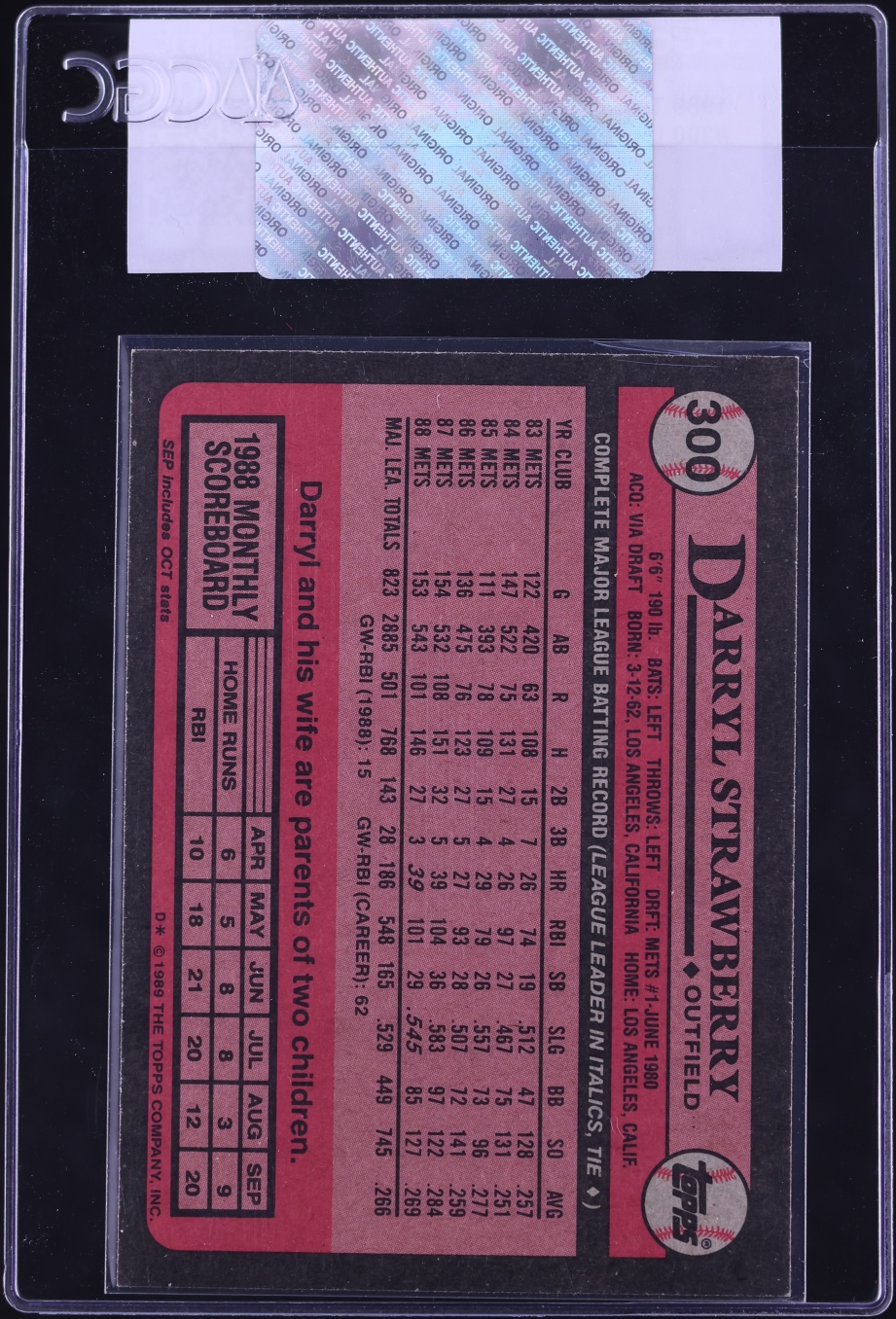 1989 Topps Darryl Strawberry #300 CGC AUTH