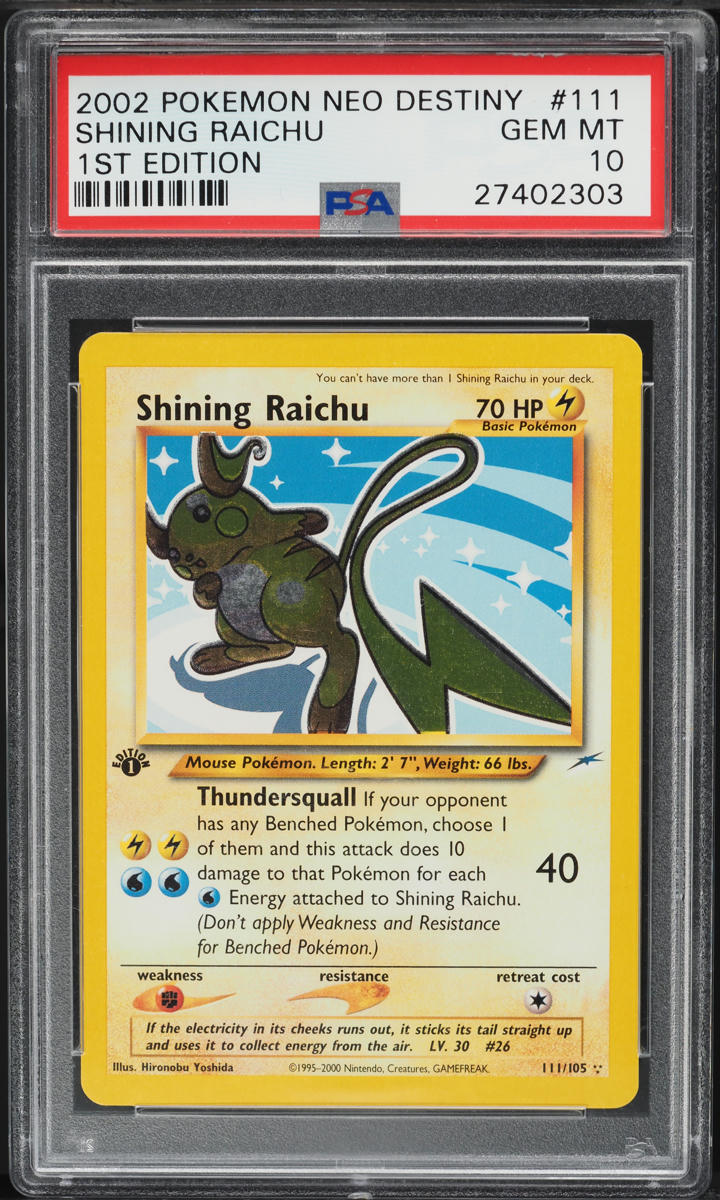 2002 Pokemon Neo Destiny 1st Edition Shining Raichu #111 PSA 10 GEM MINT