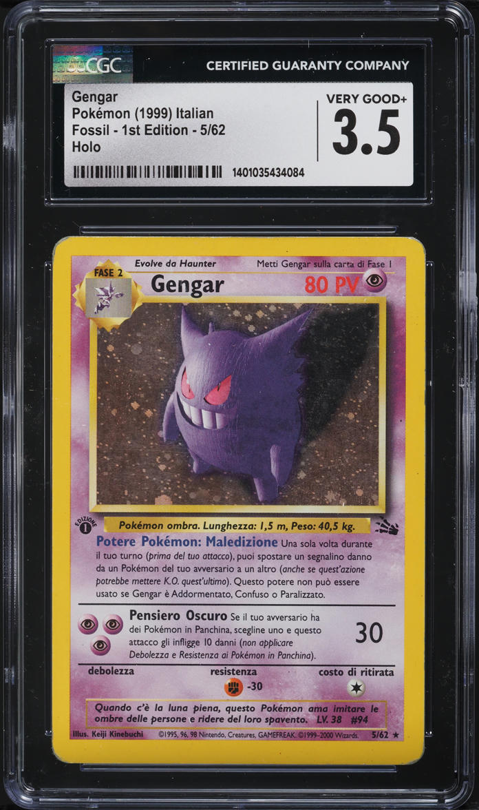 1999 Pokemon Italian Fossil 1st Edition Holo Gengar #5 CGC 3.5 VG+