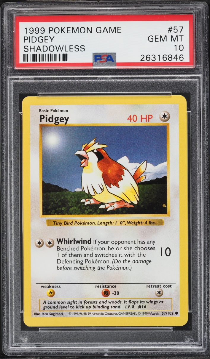 1999 Pokemon Base Set Shadowless Pidgey #57 PSA 10 GEM MINT