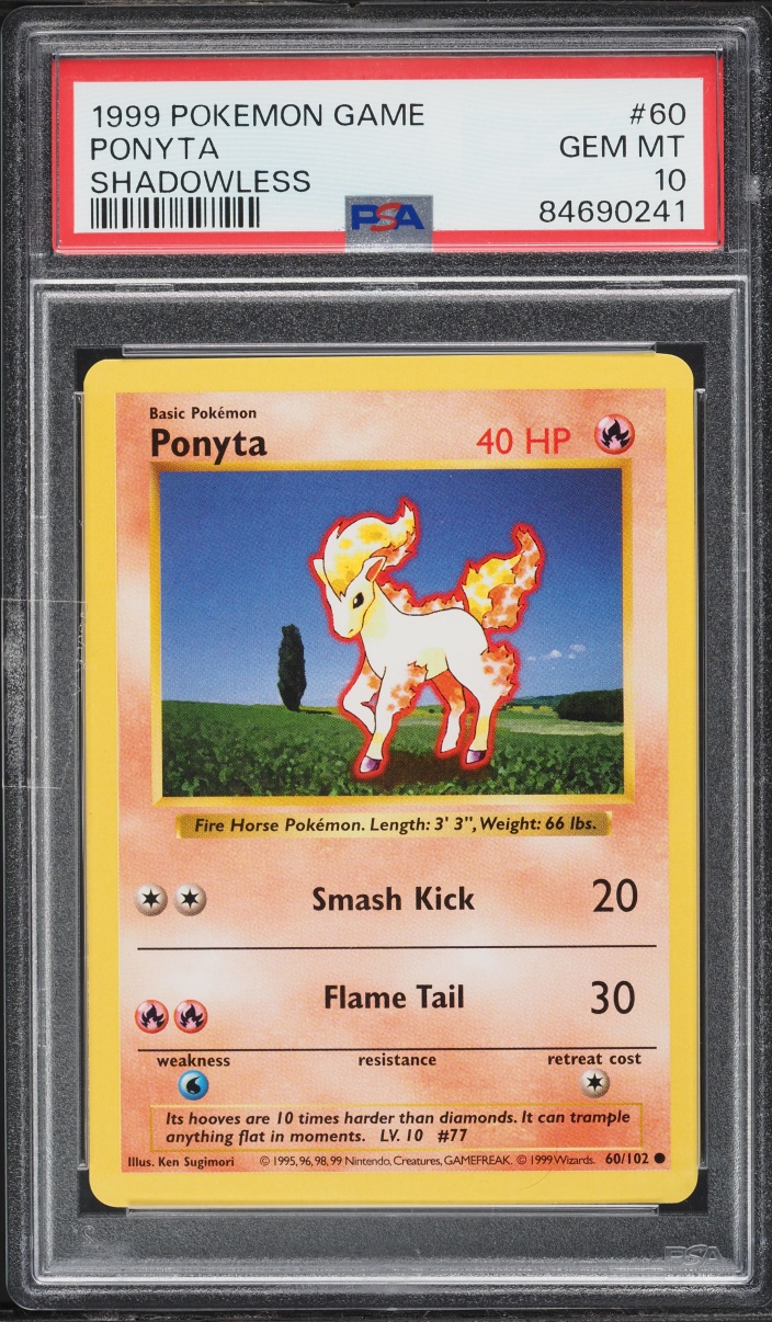 1999 Pokemon Base Set Shadowless Ponyta #60 PSA 10 GEM MINT